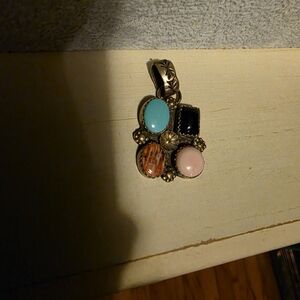 Native American Made Multi-Stone Sterling Silver Pendant Necklace